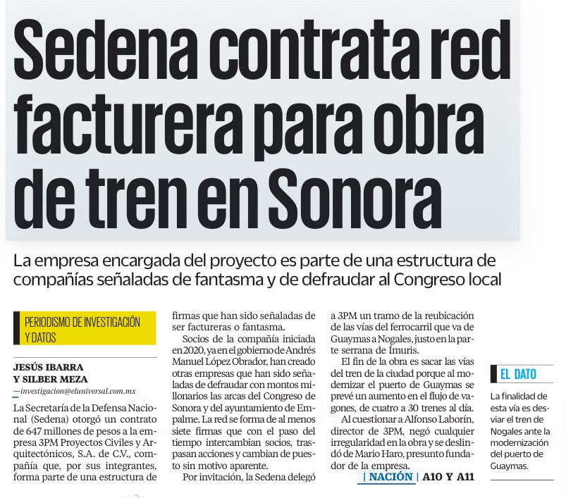 ¡Zas! Corrupción escandalosa en #Sedena gracias al poder que López le dio. 

La #Sedena otorgó un contrato de 
647 mdp a una empresa que es parte de una estructura de compañías señaladas de fantasma y de defraudar al Congreso Local.