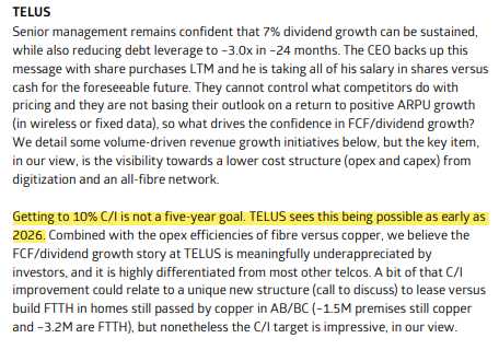 For the telcos to get a lift, investors need more confidence that the payout ratios will come down, and div growth will continue. TD notes today that Telus is looking for capex to come down faster than previous thought 👍$T.TO, $BCE.TO