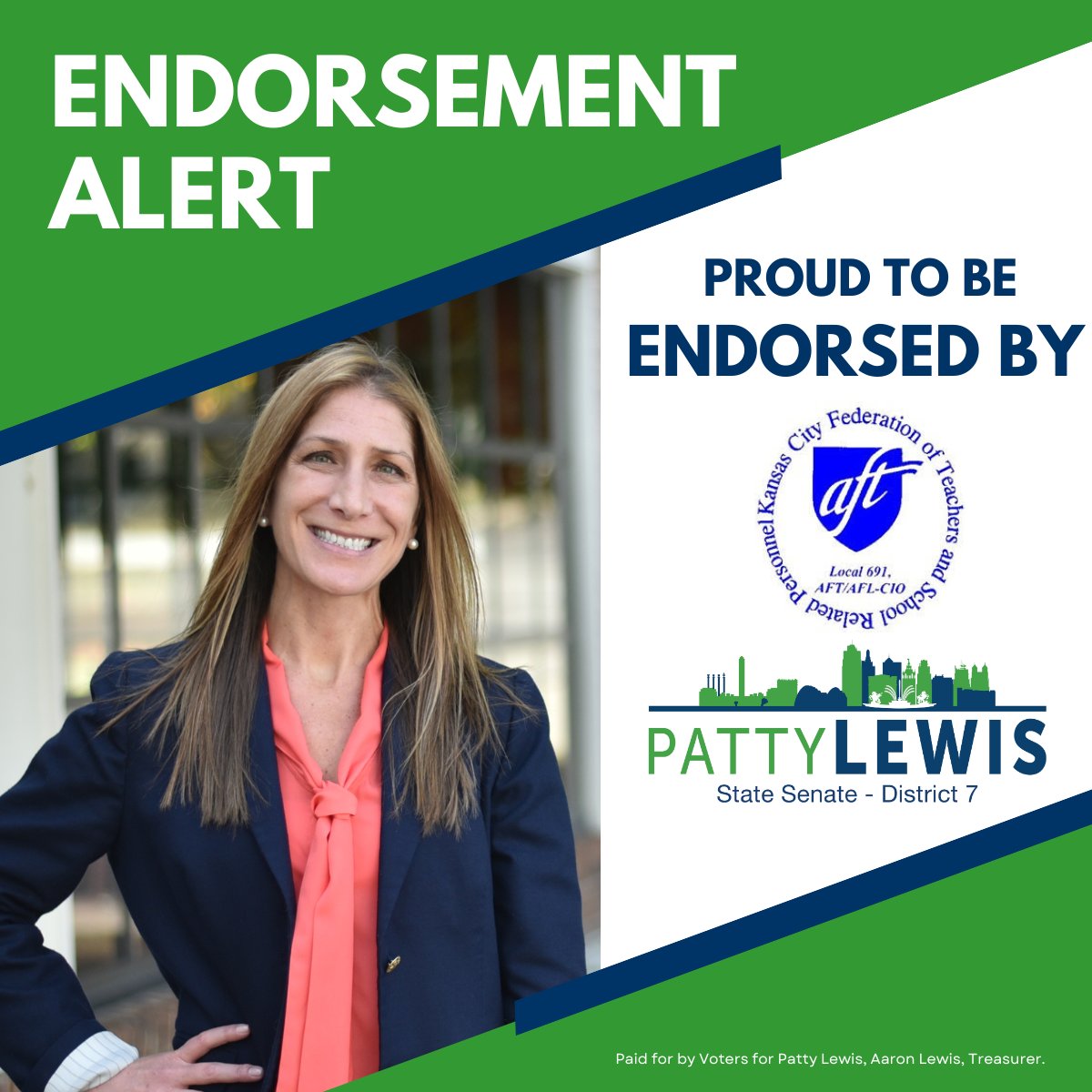 🚨🚨Endorsement Alert! The campaign has earned the support of @AFTKC Local 691 for the Aug. 6th primary. I will always stand up for public education, our students, and teachers in the face of attacks from the majority party. #MOLeg #MOSen #Patty4MO @JAft691