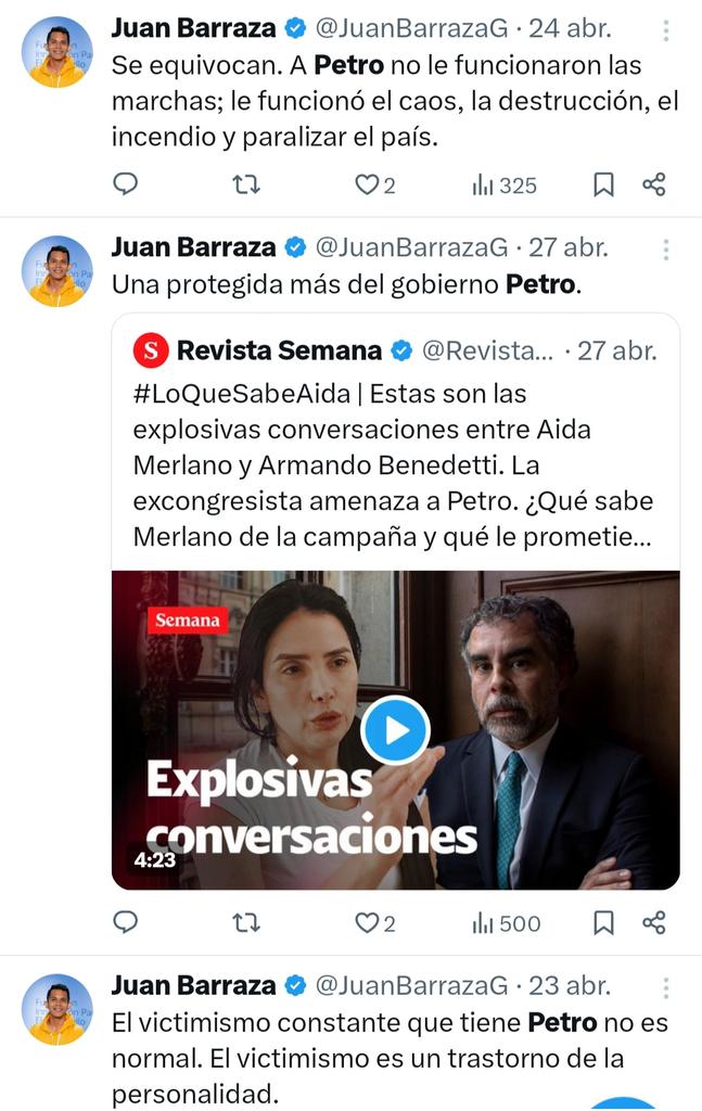 Los jovenes William Molina y Juan Barraza que increparon ayer al Presidente y dizque estan desepcionados de Petro son más Uribistas que Uribe 🤭

Eso de los 'arrepentidos' de votar por Petro ya no les funciona, inventese otra.