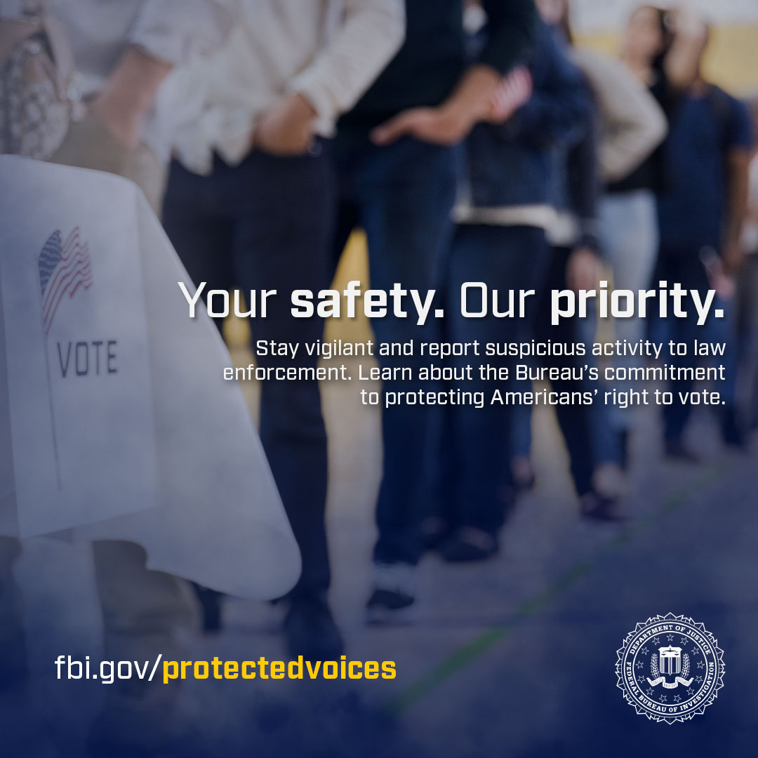 Do you know how to report an election crime to the #FBI? You can call 1-800-CALL-FBI or submit it electronically at tips.fbi.gov. Help us in our mission to protect the American people and uphold the Constitution.