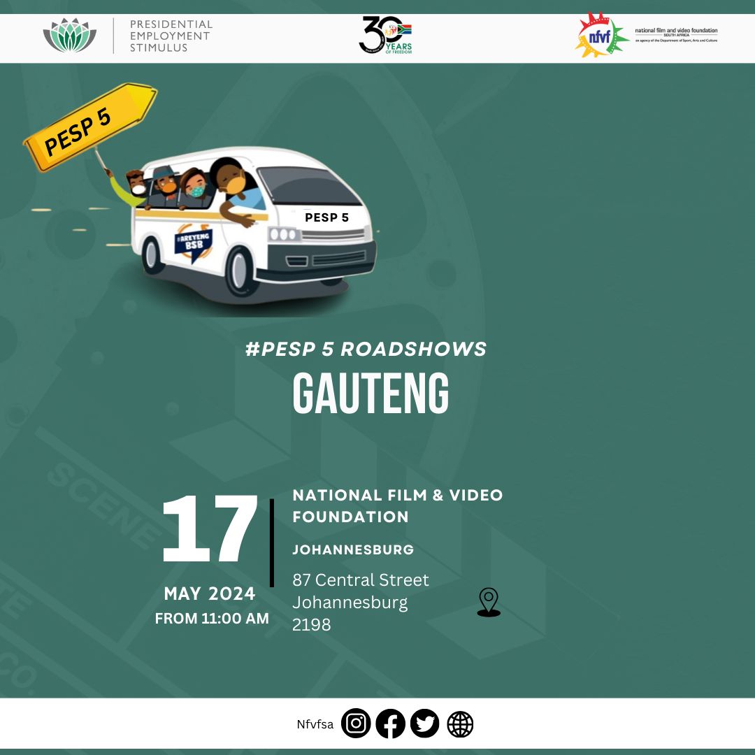 Our final stop for the PESP 5 Roadshows is Gauteng. Join the team tomorrow, 17 May 2024, at the NFVF offices in Johannesburg, from 11:00. Bring all your questions about the PESP 5 calls currently open. See you tomorrow! #lovesafilm #PESP5