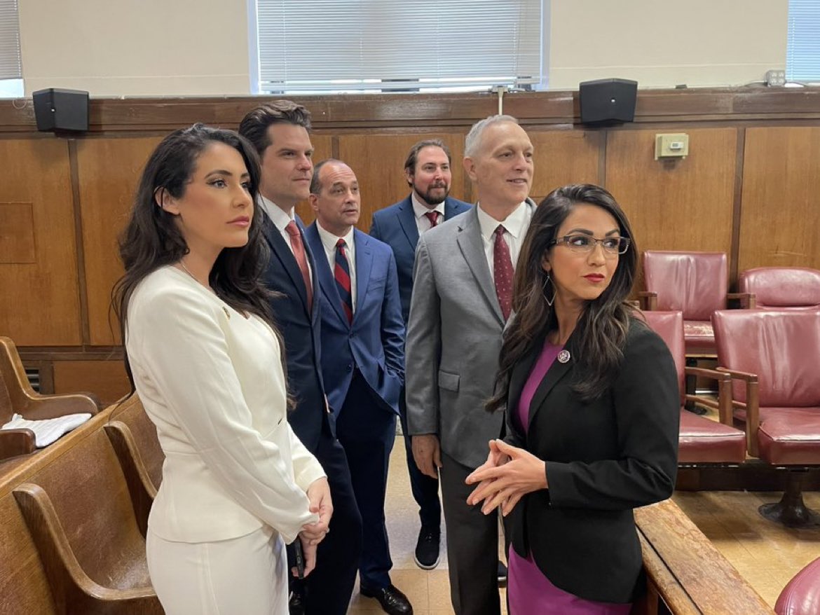 Great to see @realannapaulina @laurenboebert @andybiggs4az @mattgaetz @GoodForCongress and @EliCrane_CEO all in New York and standing in solidarity with @realDonaldTrump today for another round of Biden Trials. Saw @RepRalphNorman and @RepOgles at the presser today as well 🇺🇸