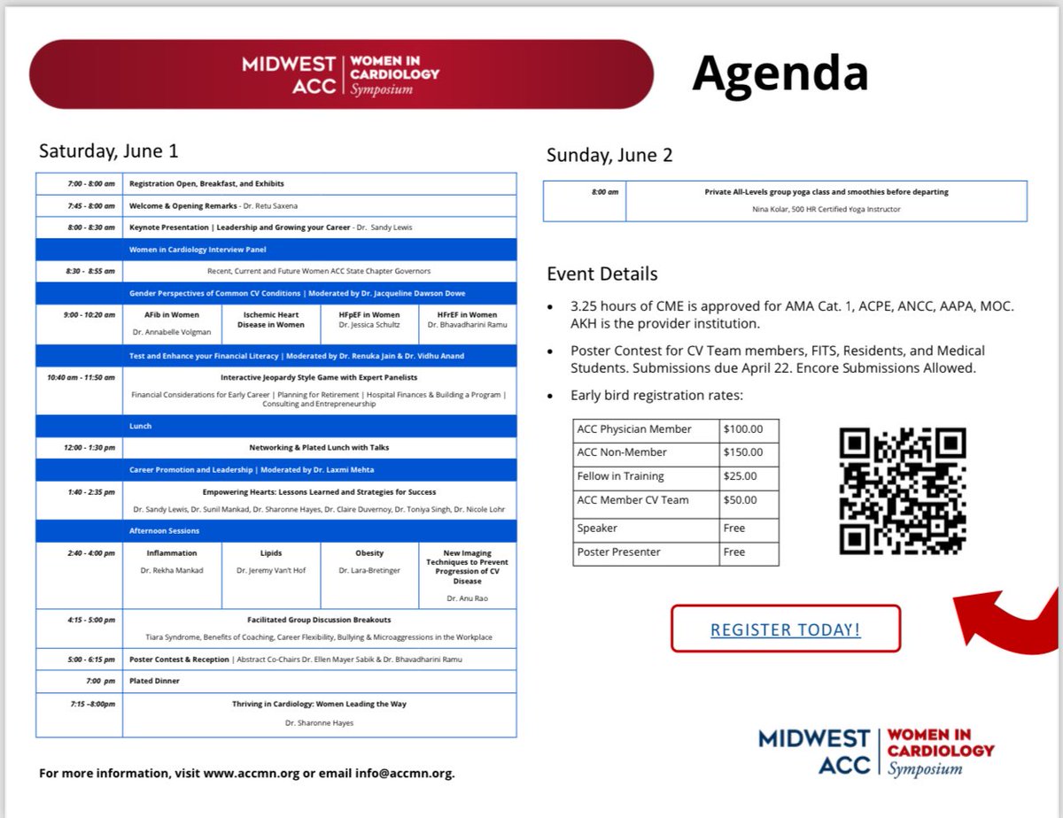 There is still time to come to MN June 1 for the Midwest WIC #ACCWIC Great opportunity for anyone interested in taking care of women (or themselves) ❤️💃@ACCinTouch @ACCMinnesota @RMankadMD @renujain19 @DrToniyaSingh @kylalaraMD @DrLaxmiMehta @atunuguntla1 @vidhu_anand @avolgman