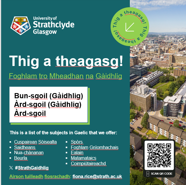 Tha sinn fhathast fosgailte do thagraichean airson #strathPGDE #Gaidhlig Thig a theagasg! We are still open for applications for our PGDE #Gaelic pathways. Get in touch for more information. @StrathEDU @bordnagaidhlig #foghlam