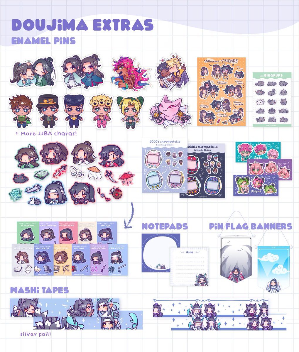 [SH0P UPDATE May ‘24] 
Releasing the leftovers from Doujima tonight! 🌟

✨ Sh0p will open on 17 May ‘24, 12AM (SGT)

Most of the jjba merch are on sale too, please help me clear them so I have more space ;v; 

➡️ chaotixcanvas.bigcartel.com