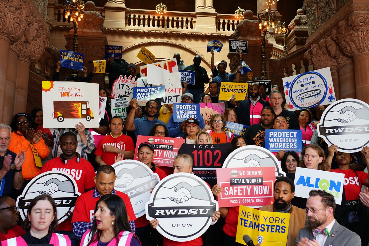 Teamsters standing with our allies in the state legislature, labor, and community to pass groundbreaking legislation to protect New York workers, including Warehouse Worker Injury Reduction Act and the TEMP Bill