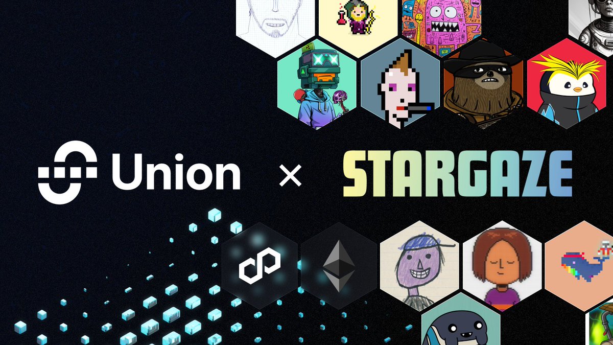 Union 0_______0 (@union_build) on Twitter photo Union is now bridging NFTs between Ethereum and Cosmos!
We are excited to announce our integration with <a href="/StargazeZone/">Stargaze ✨🔭</a> to bring your favorite <a href="/ethereum/">Ethereum</a> and @polygon NFTs into <a href="/cosmos/">Cosmos - The Interchain ⚛️</a> with zero trading fees. 🪄 Union is now bridging NFTs between Ethereum and Cosmos!
We are excited to announce our integration with <a href="/StargazeZone/">Stargaze ✨🔭</a> to bring your favorite <a href="/ethereum/">Ethereum</a> and @polygon NFTs into <a href="/cosmos/">Cosmos - The Interchain ⚛️</a> with zero trading fees. 🪄