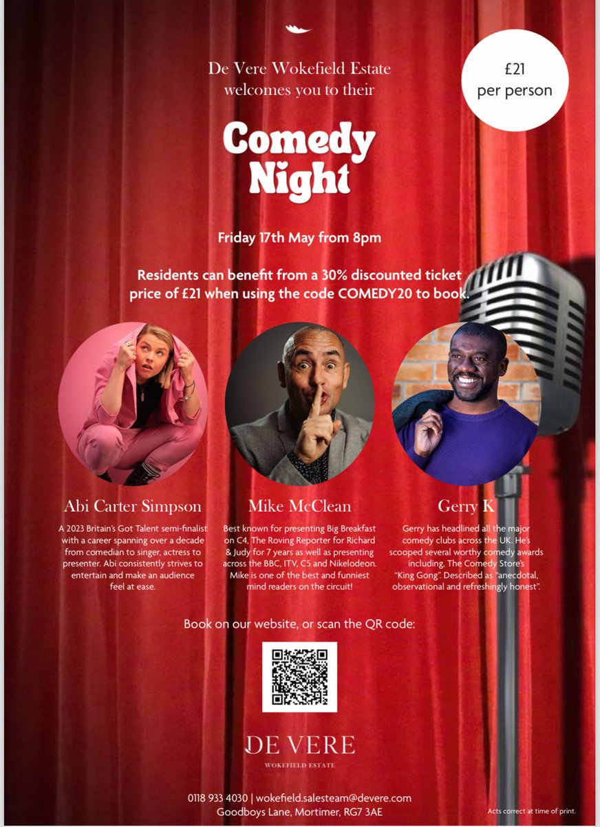 Any body who support @ReadingFC or live in #reading and fancy a night of laughter the @ComedyClubUK have put together a great night of comedy myself @abicartersimps and @GerryKcomic. At the Devere Hotel Reading