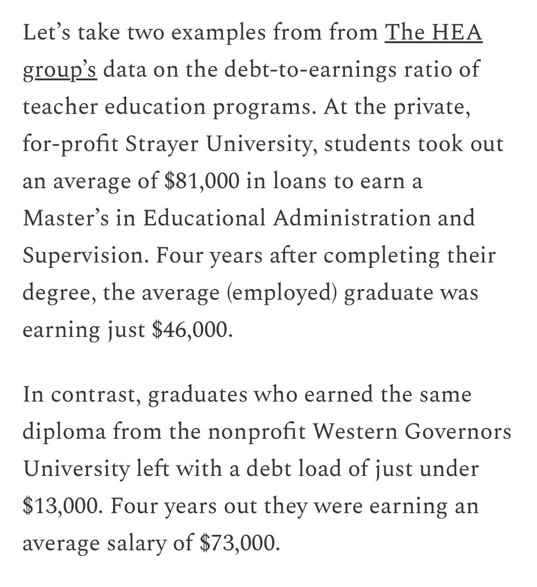 Teachers are underpaid. There’s a shortage, and we need more people to enter and persist in the profession. One way to help? Don’t leave them saddled in student debt. @ChadAldeman lays out how different degree programs show wildly different outcomes. 👉 chadaldeman.com/p/is-a-degree-…