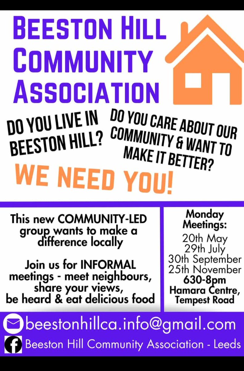 Brilliant to see the Beeston Hill Community Association flourishing, working hard to build local power + voice in our area. Join us next Monday (20 May) from 6.30pm at the @HamaraCentre. Spread the word. (It's not all about the meetings: contact them about other opportunities.)