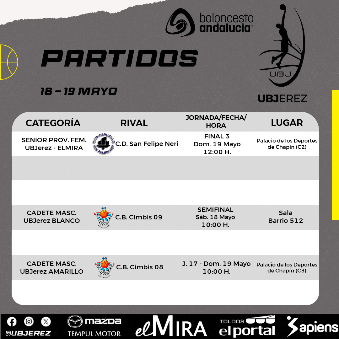 📆 ¡NUEVO FINDE #UBJ!🏀

¡3 PARTIDAZOS PARA DISFRUTAR!🤪💥

¡ESTO SE ACABA!😭

#SomosUBJ #SomosCantera #SomosJerez