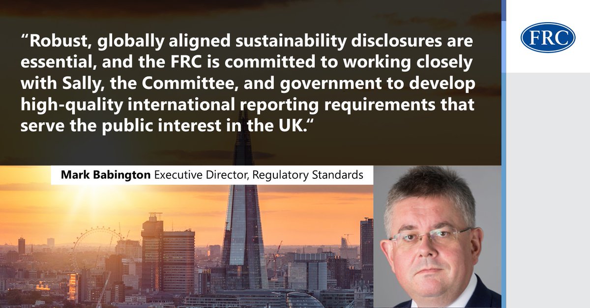 The FRC, in our role as the Secretariat to the UK Sustainability Disclosure Technical Advisory Committee (TAC), welcomes the appointment of Sally Duckworth as Chair of the TAC: ow.ly/mkh350RIkKS #sustainability #ISSB #ISSBstandards