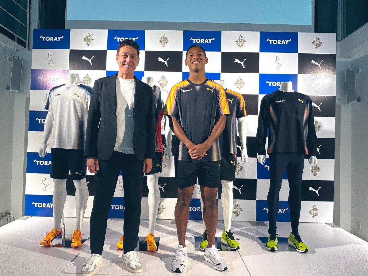 810pat's tweet photo. 今回も陸上短距離走のサニブラウン選手とご一緒させて頂きますした！今日特別開発商品発表プレスカンファレンスがおこなわれました。東レとPUMA がタッグを組んで開発された凄いウェアー「ＨＳＢ　ＤＡＷＮコレクション」を着用して100m10秒きりなどの走りを楽しみにしてます！
#サニブラウン https://t.co/uVjQmXNNxE