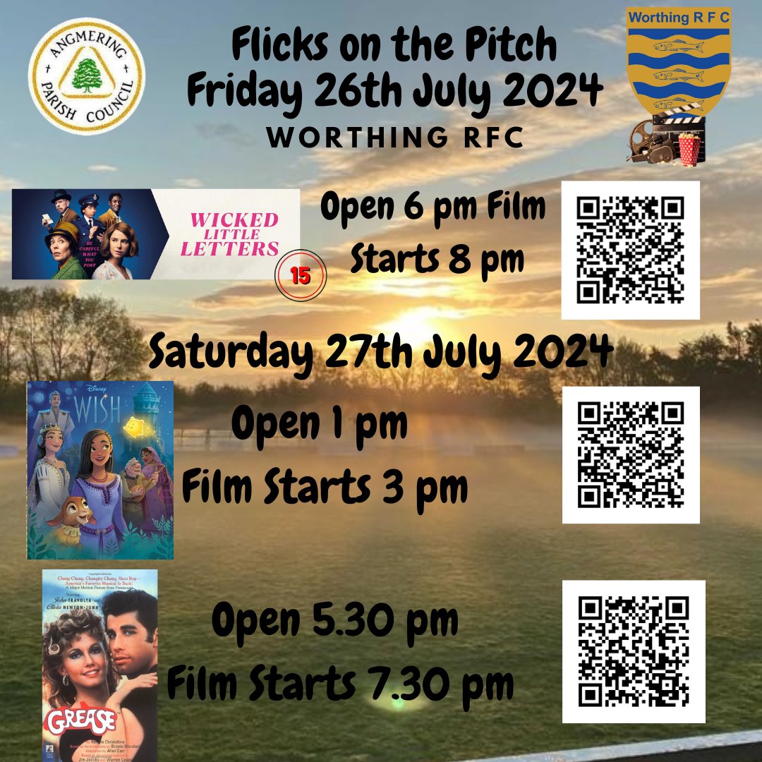 Worthing Rugby Club in partnership with Angmering Parish Council brings an exclusive event 'Flicks on the Pitch 2024' Tickets will be just £1 donated to The Lavinia Norfolk Center at The Angmering School after processing fees.