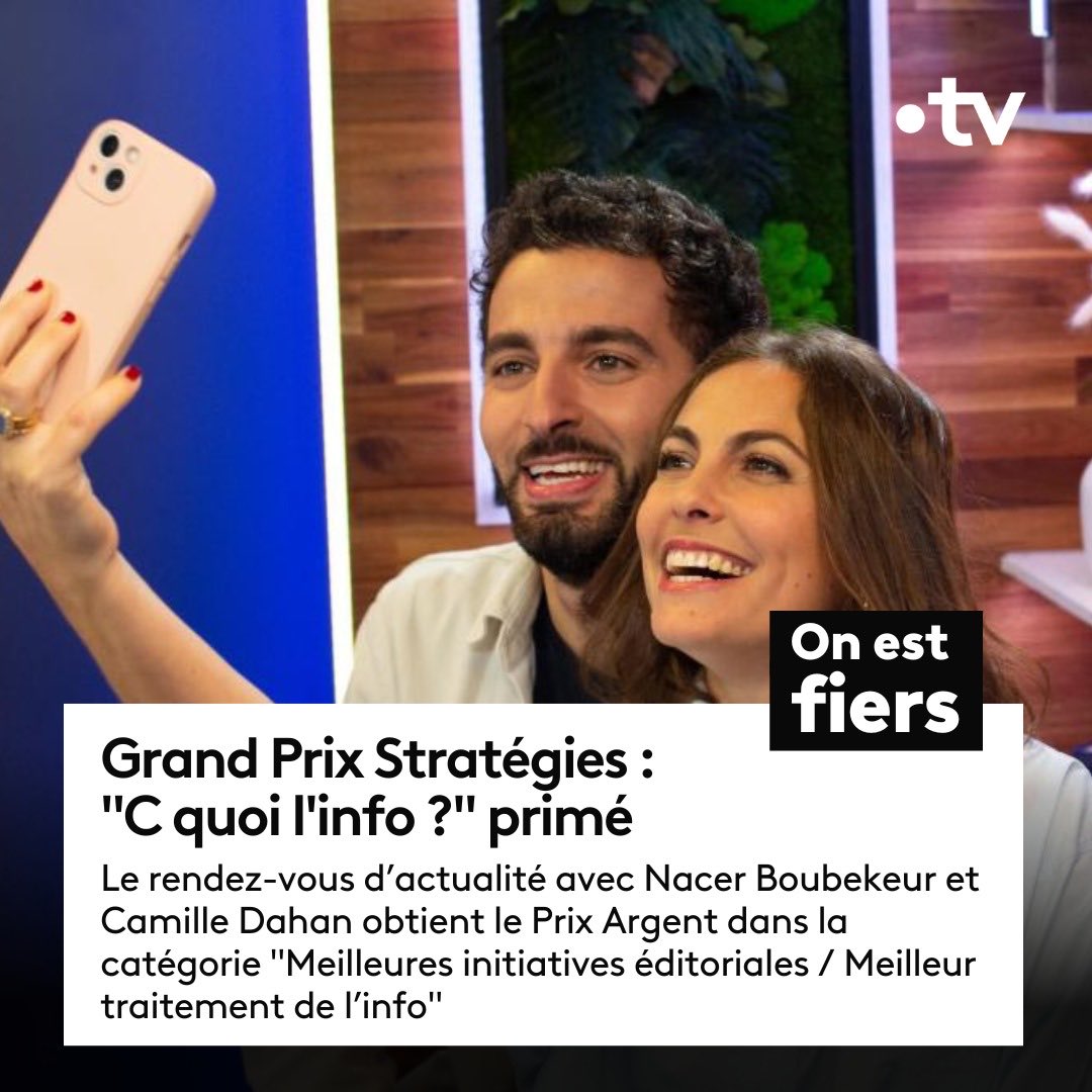 Bravo! Prix Argent au grand prix Stratégies 2024 à ⁦@NacerBoubekeur⁩ et ⁦@camilledahan⁩ pour #CQuoiLinfo dans la catégorie 👇 'Meilleures initiatives éditoriales / Meilleur traitement de l'info'. Youhou! 👏 #gpstrat #francetv