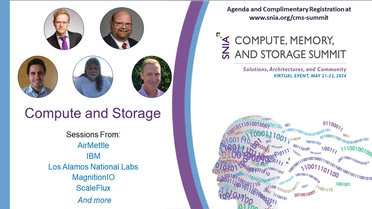 Cyber security detection breakthroughs, computational storage real user deployments & HPC strategies, analytical offload approaches & optimizing content delivery networks - all at the SNIA Compute, Memory, and Storage Summit May 21-22. Free registration. snia.org/cms-summit