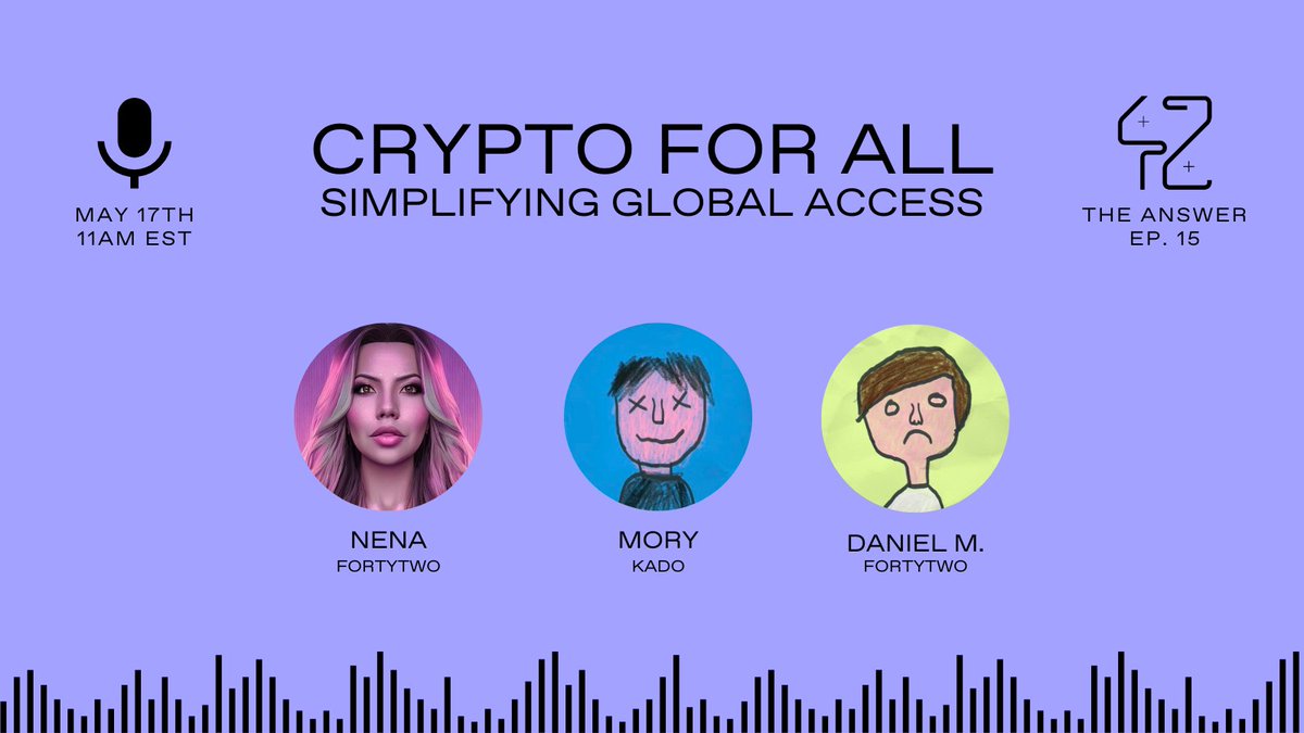 📢 Get ready for Episode 15 of #TheAnswer: 'Crypto for All: Simplifying Global Access', happening this Friday at 11am EST. Our guests from @kado_money will join us to talk about bringing crypto to everyone, everywhere. Let's bridge the gap together 👇 x.com/i/spaces/1mnxe…