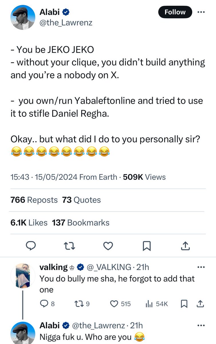 TrendingEx's tweet photo. [Gist Summary] - Impotent x Alabi, Motara x Agba John Doe x Yabaleft x Daniel Regha 👇🏽

So, Alabi subtly confirmed the rumors that he and his wife Motara may be having challenges with reproducing..

However, it started when Alabi called his opp out for hating on him unnecessarily.