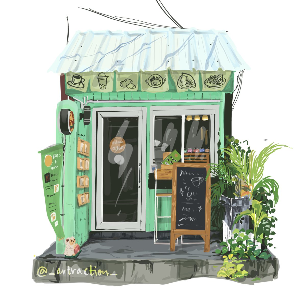 I had been to Thailand a couple of days ago. Saw this cute little cafe in Bangkok and I knew I had to paint it. 
Also, I've been kinda inactive, so looking for some #artmoots 
#art #digitalart