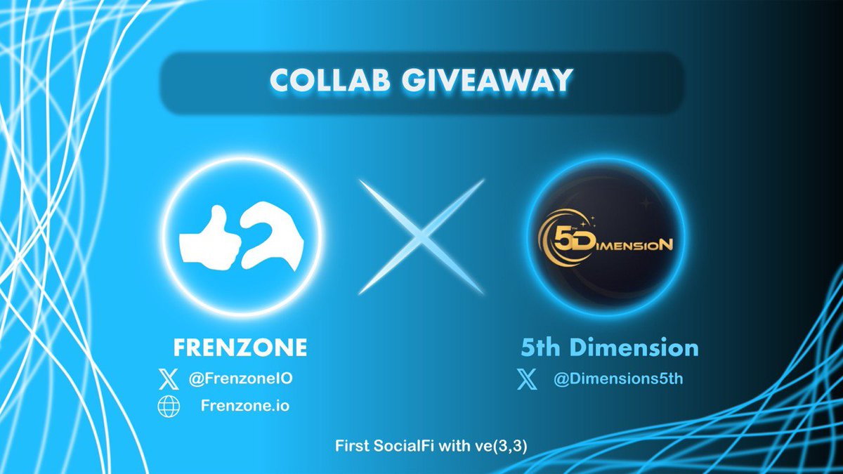 frenzoneIO's tweet photo. 🎁𝐂𝐨𝐥𝐥𝐚𝐛 𝐆𝐢𝐯𝐞𝐚𝐰𝐚𝐲
𝐅𝐫𝐞𝐧𝐳𝐨𝐧𝐞 - First SocialFi with ve(3,3) 🤝 𝟓𝐭𝐡 𝐃𝐢𝐦𝐞𝐧𝐬𝐢𝐨𝐧

🏆10 WL from @Dimensions5th
🏆5 WL from @frenzoneIO

To enter: 
1️⃣ Follow @frenzoneIO & @Dimensions5th
2️⃣Like❤, RT & tag 2 friends

#Socialfi #Frenzone #Aptos #ETH #NFT #Giveaway