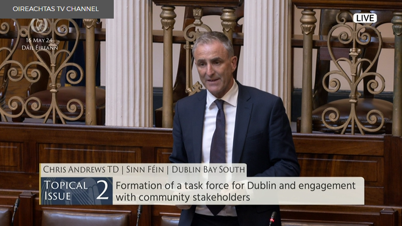 #Dáil Topical Issue 2: Deputy Chris Andrews @chrisandrews64 - To the Minister for Taoiseach: To discuss the formation of a task force for Dublin and the engagement with community stakeholders. bit.ly/2wRX0Aj #SeeForYourself