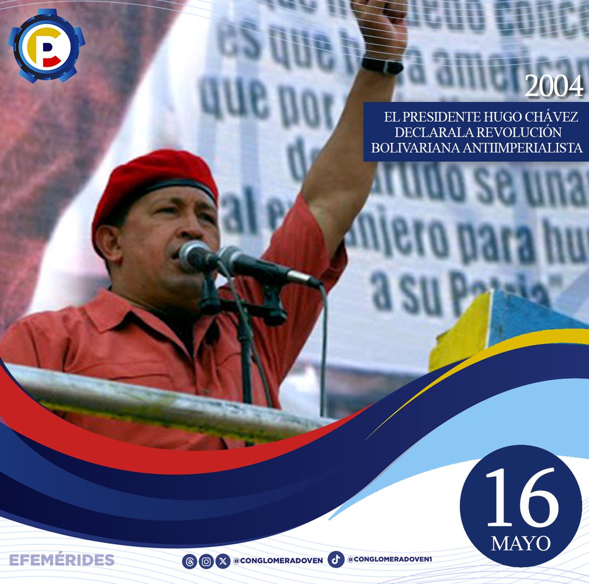 #EFEMÉRIDE🗓️| Durante una movilización por la paz y contra el paramilitarismo, desarrollada en Caracas, el #16May de 2004 el Comandante Hugo Chávez decretó el carácter antiimperialista de la Revolución Bolivariana. #EsteEsUnPuebloMaduro