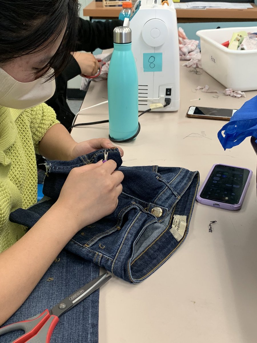 Upcycling thrifted garments in #hnb in preparation for our annual fashion show. #sustainable #fashion #slowfashion