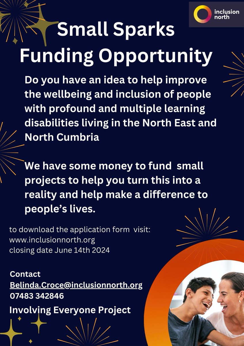 The Involving Everyone Small Sparks Grants is designed to support individuals, groups of people or organisations who want to develop local opportunities to improve the lives of people with profound and multiple learning disabilities. You can download the application form here: