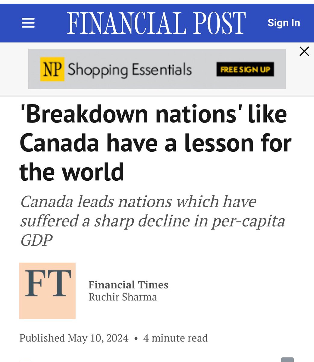 IT’S BAD 😮🇨🇦 Canada's per capita GDP has been shrinking 0.4% a year since 2020, which is the WORST rate for any developed economy in the top 50