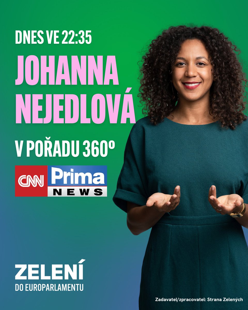 Sledujte dnes večer naši lídryni Johannu @nejedlova v pořadu 360° na @CNNPrima Rozhovor s Johannou začíná ve 22:35 a sledovat jej můžete samozřejmě i online na webu CNN Prima News.