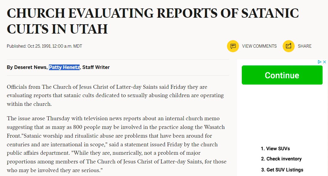 ldsabuse's tweet image. "Satanic worship and ritualistic abuse are problems that have been around for centuries and are international in scope," said a statement issued Friday by the church public affairs department.

"While they are, numerically, not a problem of major proportions among members of The