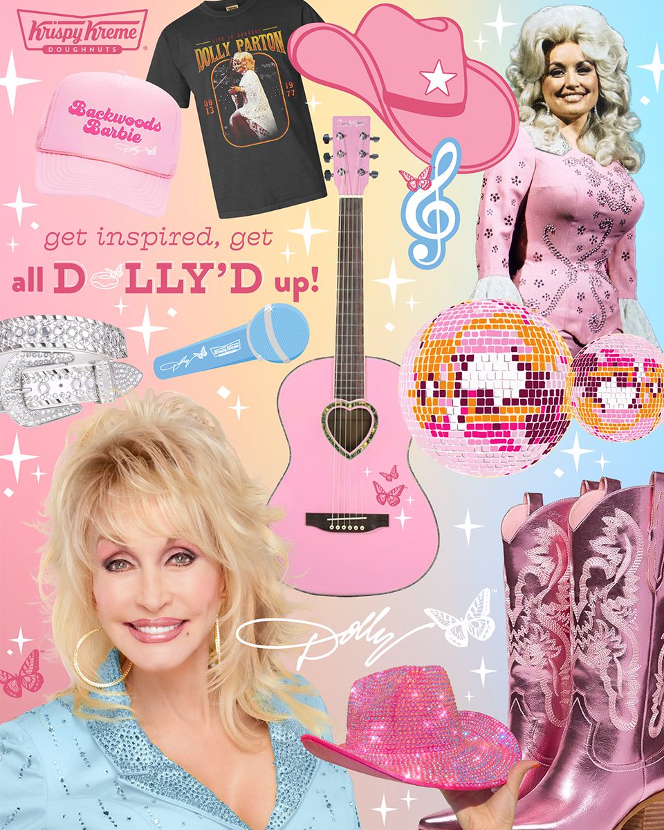 Calling all Dolly and Doughnut lovers! 🎤 🦋 You're invited to try the new @dollyparton’s Southern Sweets Doughnut Collection! Head to a Krispy Kreme Shop near you and show us how you get all Dolly’d up to receive a FREE Original Glazed® doughnut! 🍩 What are you going to wear?