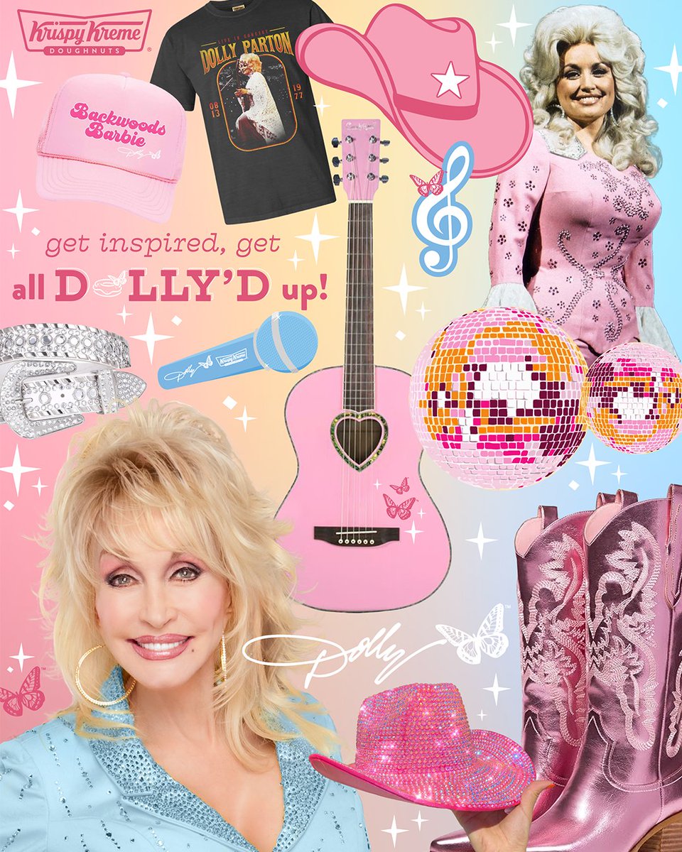 Krispy Kreme (@krispykreme) on Twitter photo Calling all Dolly and Doughnut lovers! 🎤 🦋 You're invited to try the new <a href="/dollyparton/">Dolly Parton</a>’s Southern Sweets Doughnut Collection! Head to a Krispy Kreme Shop near you and show us how you get all Dolly’d up to receive a FREE Original Glazed® doughnut! 🍩 What are you going to wear? Calling all Dolly and Doughnut lovers! 🎤 🦋 You're invited to try the new <a href="/dollyparton/">Dolly Parton</a>’s Southern Sweets Doughnut Collection! Head to a Krispy Kreme Shop near you and show us how you get all Dolly’d up to receive a FREE Original Glazed® doughnut! 🍩 What are you going to wear?