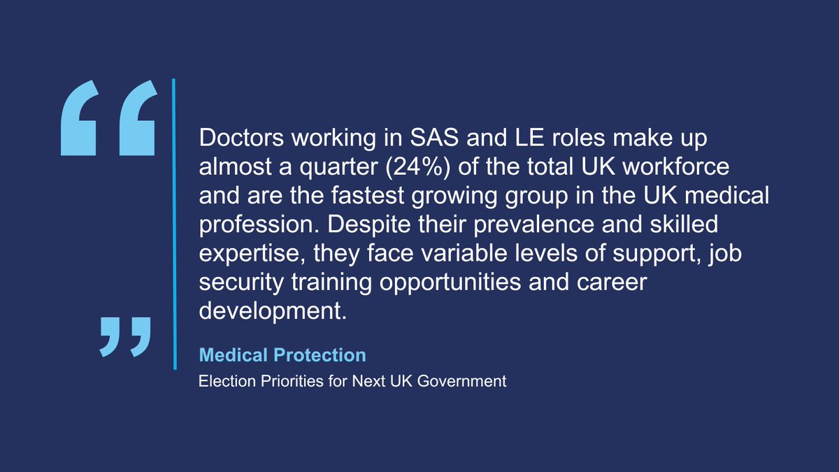 🇬🇧 Supporting the NHS workforce should be a priority for the next UK Government. This includes supporting the development of SAS & locally employed doctors by enabling better access to training opportunities, career development and providing job security: medicalprotection.org/uk/media-polic…