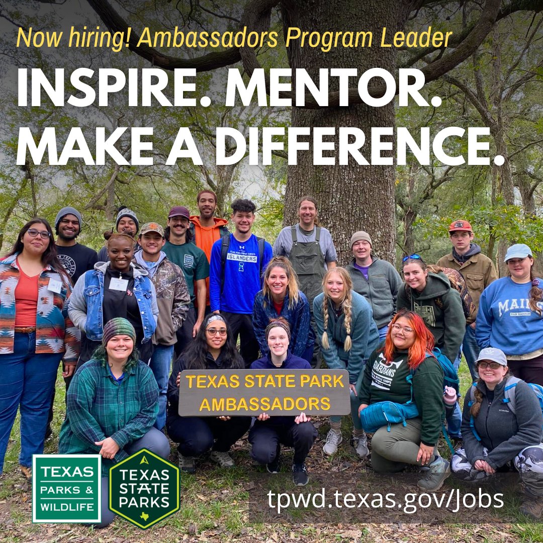 #CoolJobs alert! We're looking for someone to lead our Texas State Park Ambassador Program. 👉🏽 Apply at: bit.ly/TXSP_Ambassado… #TexasStateParks