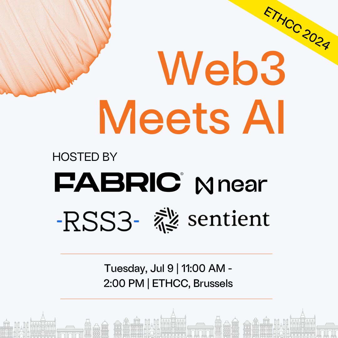 The hunt for world-class founders in Web3 x AI has begun! 🔍 #ETHCC planning is in full swing, and we're thrilled to be heading to Brussels for our Web3 x AI event, co-hosted by our brilliant partners, @NEARProtocol, @rss3_ , and @sentient_agi — all building the infra for AI