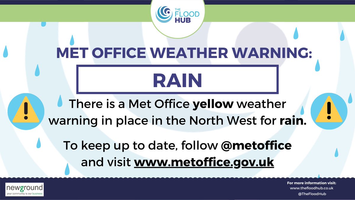 ⚠The @metoffice have issued a yellow weather warning for rain covering parts of the #NorthWest.💧 ☔Areas in #Mersyide & #Cheshire are in the warning area & may experience disruption caused by heavy rain👉metoffice.gov.uk/weather/warnin…