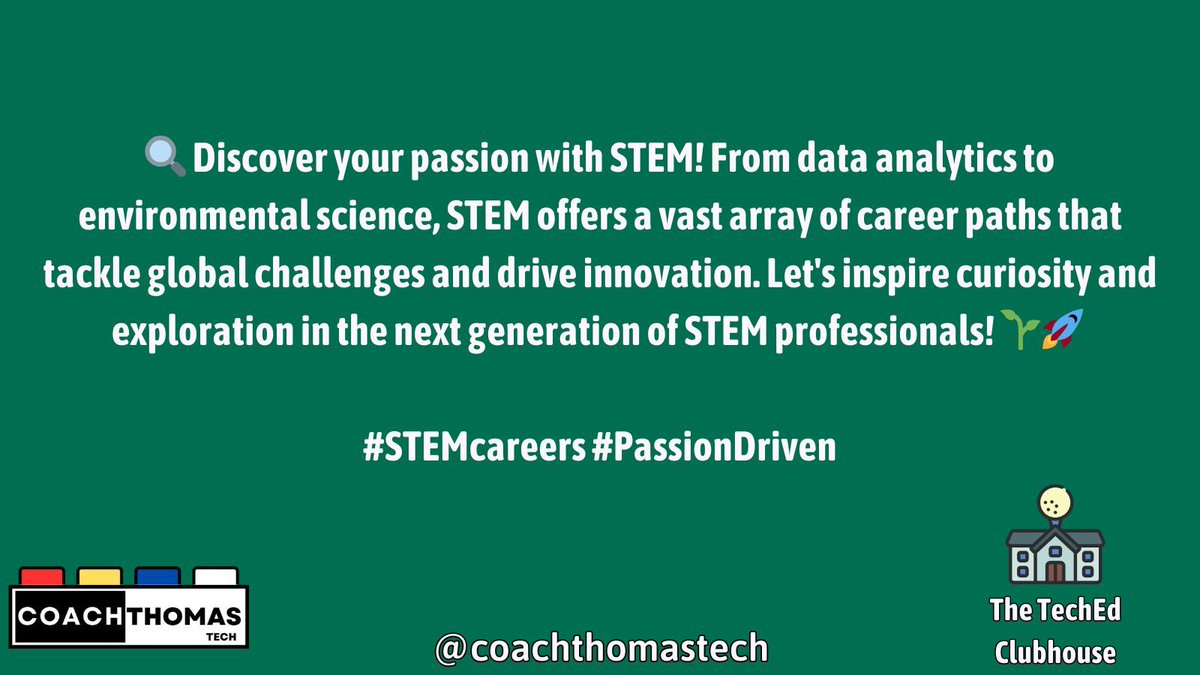 🔍 Discover your passion with STEM! From data analytics to environmental science, STEM offers a vast array of career paths that tackle global challenges and drive innovation. Let's inspire curiosity and exploration in the next generation of STEM professionals! 🌱🚀 #STEMcareers