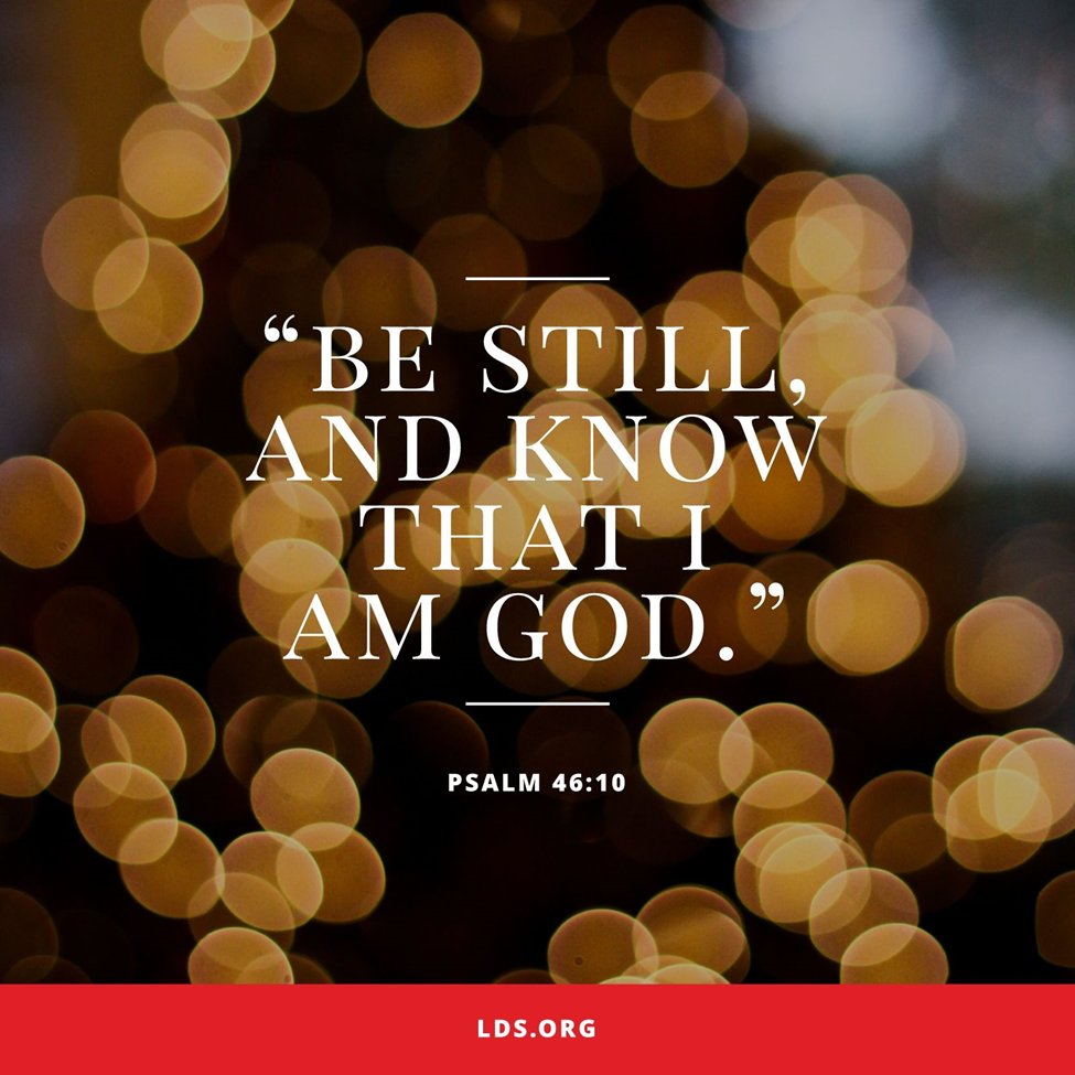 'I believe the Lord’s admonition to “be still” entails much more than simply not talking or not moving. Perhaps His intent is for us to remember and rely upon Him and His power “at all times and in all things, and in all places that [we] may be in.” churchofjesuschrist.org/study/general-…