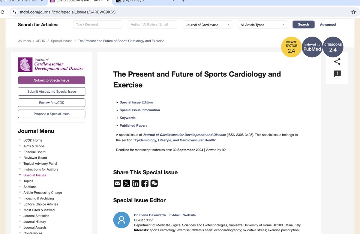 interested in #sportscardiology and #exercise? check the special issue I am guest editing in #JCDD [IF 2.4] @MDPIOpenAccess mdpi.com/journal/jcdd/s… Original articles and reviews are welcome! Deadline 30th of September 2024