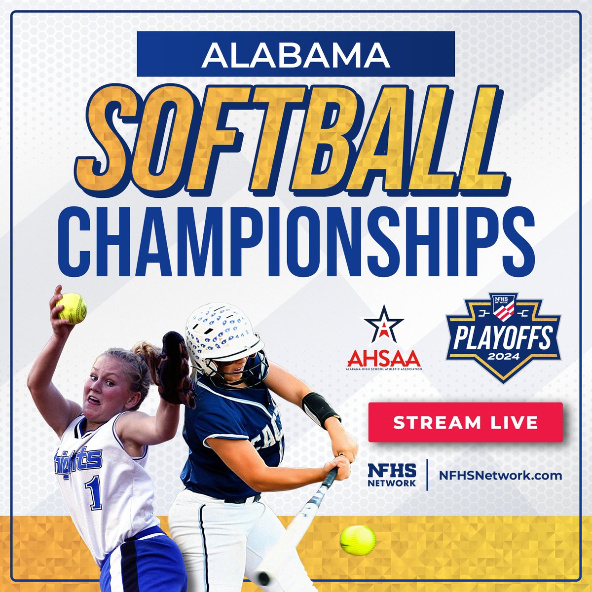 @AHSAAUpdates Missing the action in person? Tune in to the 2024 AHSAA Baseball & Softball Championships streaming now on the #NFHSNetwork! 🥎⚾️ Whether it's live or on-demand, catch every thrilling moment here: bit.ly/3MocSxS 🏆