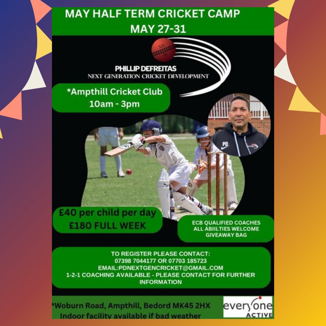 Check out this half term camp at Ampthill CC🤩 If you'd like more info or to sign up please get in touch with @AmpthillTownCC Or if you're a club & you'd like us to share any of your clubs half term activities - please get in touch!