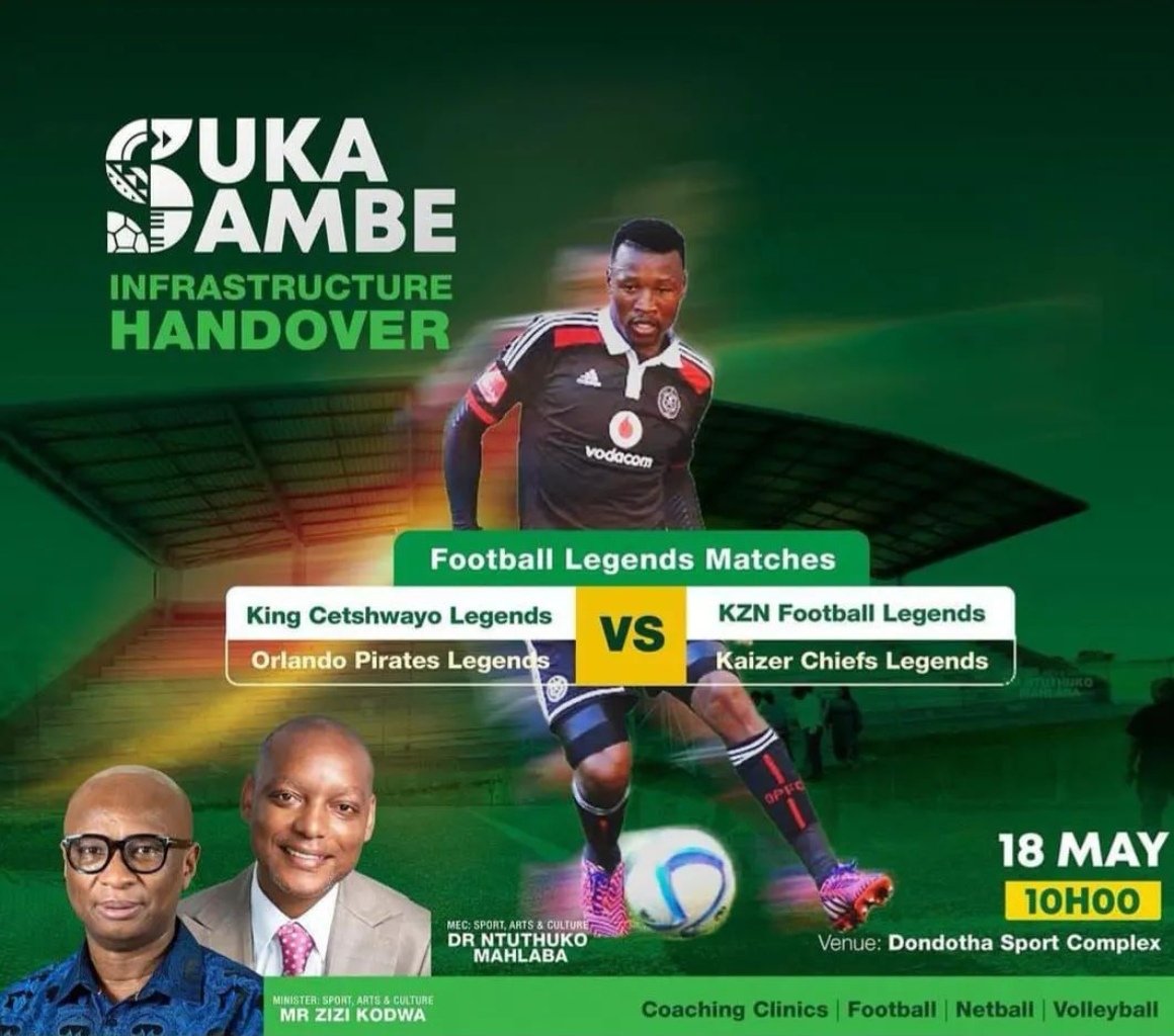 🎊🎉Huge congratulations to Siyabonga "Ntsimbi" Sangweni on the unveiling of the stadium bearing your name!🙇Wishing you endless joy as you see your legacy immortalized in every match played there.Cheers🥂to the beginning of a new era of 👌
#footballLegend
#StadiumUnveiling