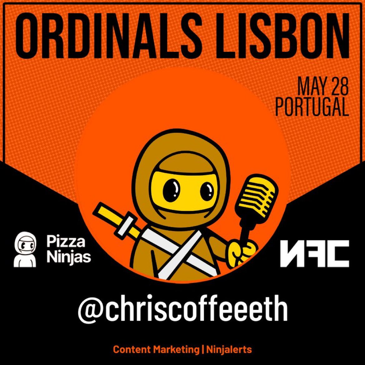 Gm, your boy will be speaking at Ordinals Lisbon May 28th! 🫡 

I’m also helping run the conference so if you’re interested in attending or being involved let me know!