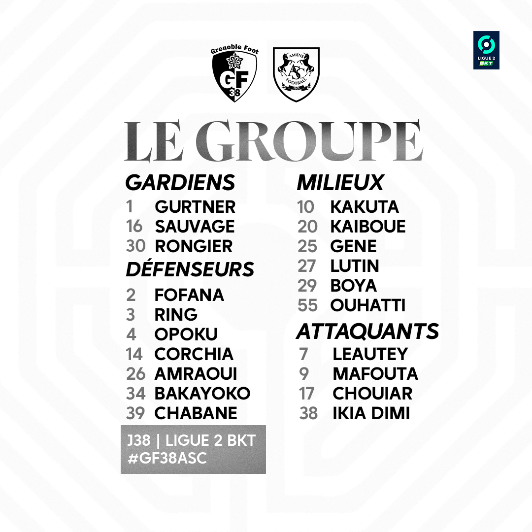 👥 [ 𝐋𝐄 𝐆𝐑𝐎𝐔𝐏𝐄 ] Il est là ! Le dernier groupe de la saison pour ce déplacement à Grenoble. Omar Daf fait confiance à 20 joueurs 👊⬇️