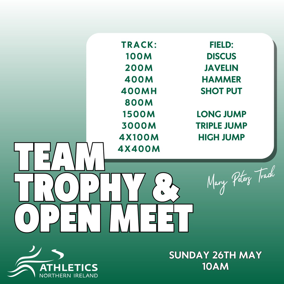 📢 Deadline for Club Team Trophy Declarations Clubs looking to take part in the Team Trophy will need to complete the team declaration sheet by tomorrow (Friday 17 may) at 5pm. More info and team declaration sheets 👇 athleticsni.org/Fixtures/Team-…