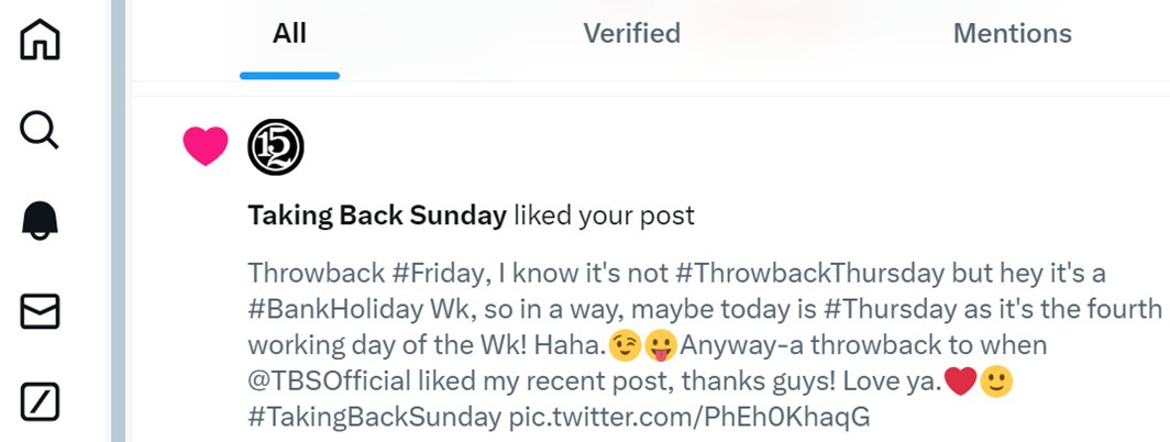 #ThrowbackThursday #TBT When one of my ALL-TIME favourite Bands #TakingBackSunday liked another of my Posts. #RockAndRoll #AlternativeRock #RockMusic #Music ❤️😀❤️😀