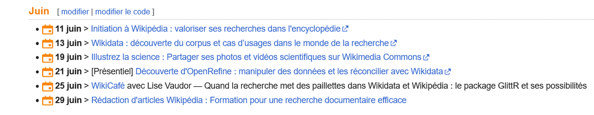 Mon plan de formation pour le semestre en cours est en ligne. Évidemment ce n'est qu'un début, si vous souhaitez d'autres formations, je suis à votre disposition. fr.wikipedia.org/wiki/Projet:Wi…