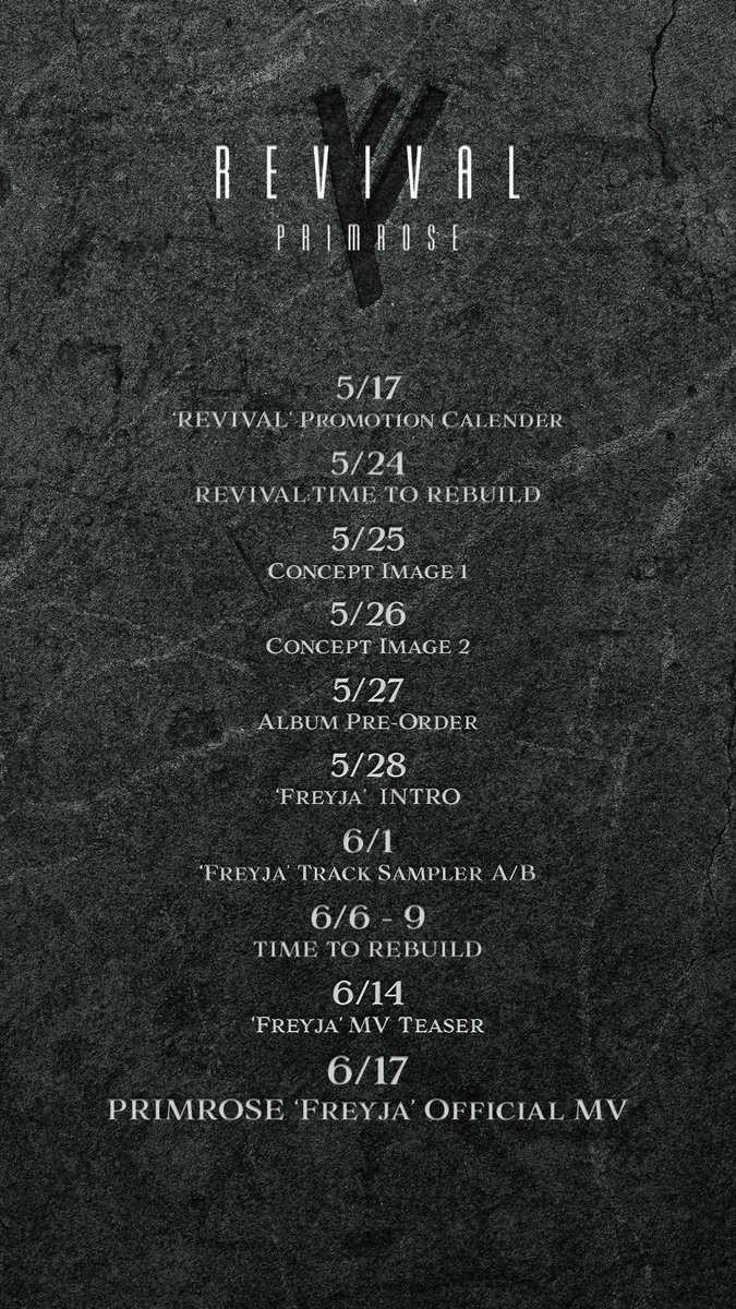 PRIMROSE 1st Single Album [REVIVAL] 🗓️ Promotion Calendar 💽 2024.06.17 6PM (KST) Release #PRIMROSE #프림로즈 #REVIVAL #Freyja